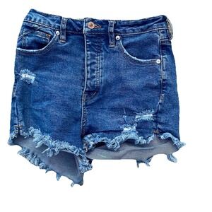 Free People We The Free CRVY Women's 25x3 Button Fly Cut-off Blue‎ Denim Shorts